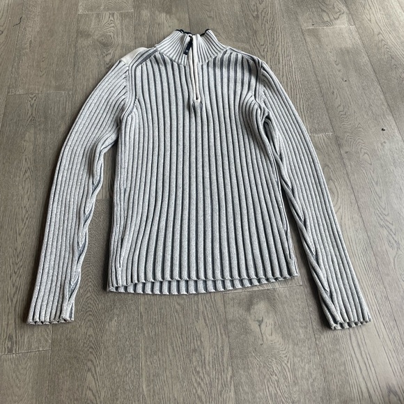 Mens ribbed two tone quarter zip sweater - Picture 1 of 3